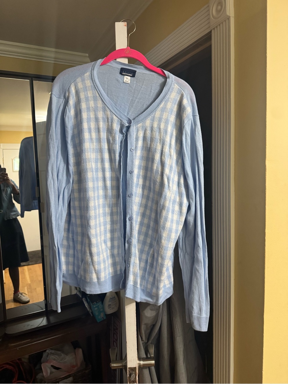 Basic Editions Pale Blue Gingham Button Cardigan - Women